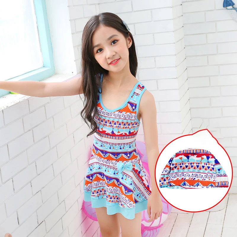Girls One-Piece Swimsuit Big Boy Princess Cute Little Floral High Elastic Korean Skirt Children's | Мать и ребенок