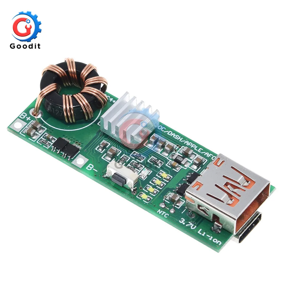 

QC4.0 QC3.0 Type-C USB Double Way PD Mobile Phone Power Bank Quick Charge 3.7V to 5V 9V 4.5A 18W Boost Charger Circuit Board