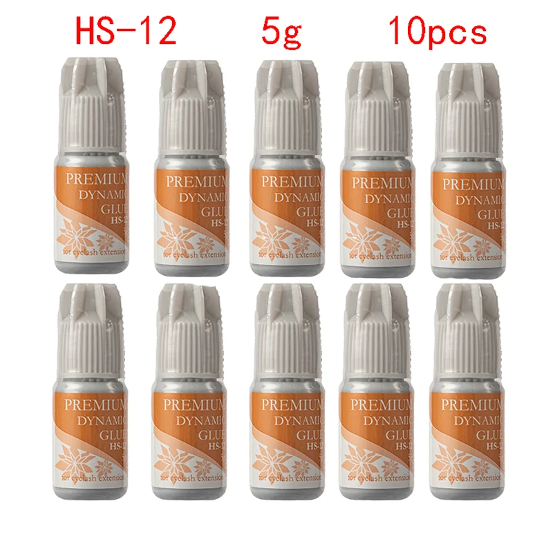 10 Bottles Eyelash Extension Glue PRIMIUM DYNAMIC HS-12 3g/5g Black Adhesive Retention 7-8weeks Fast Drying 1-2 Seconds