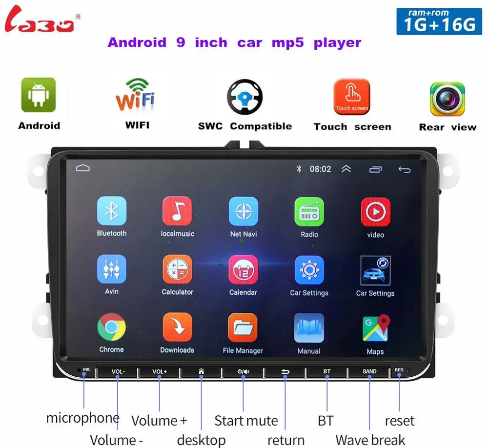 

2 Din 9 inch Android 9.0 car GPS navigation multimedia player with WIFI, Bluetooth, HD video mobile tnternet mp5 player