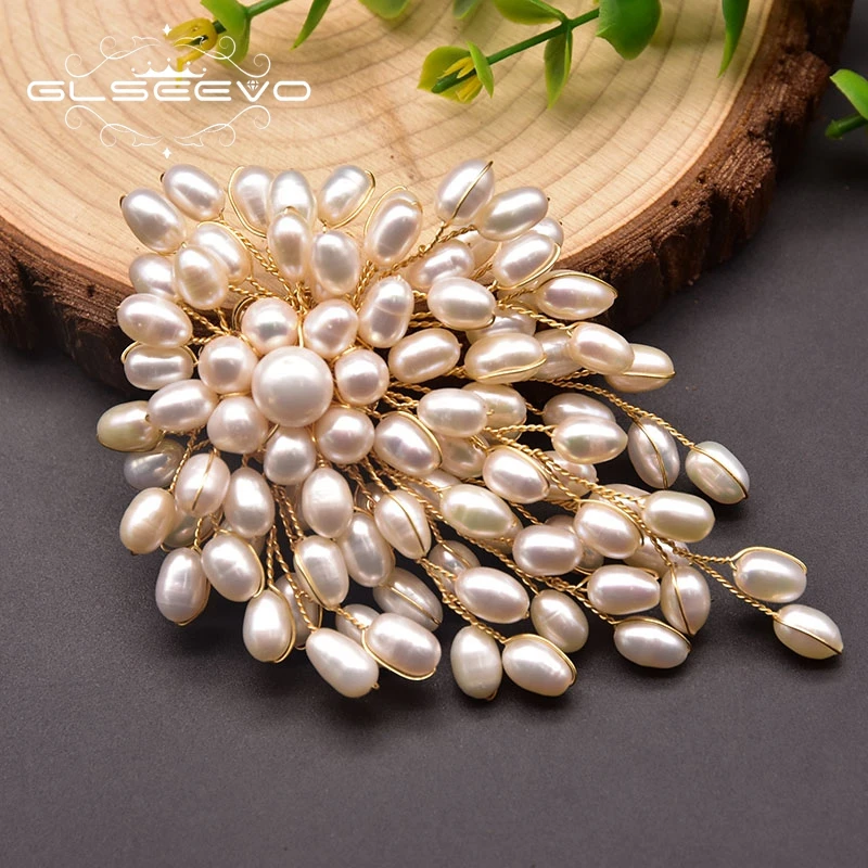 

GLSEEVO Natural Freshwater Pearl White Brooch Pins For Women Beautiful Female Accessories Wedding Handmade Jewelry GO0382