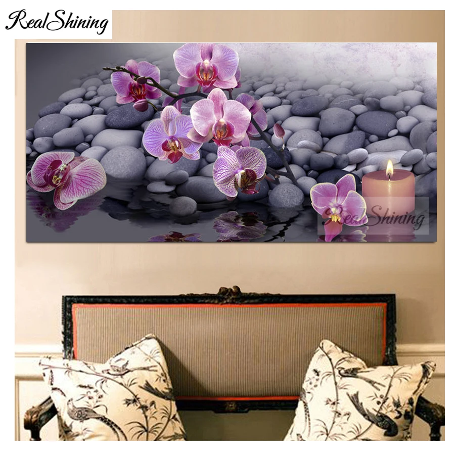 3d Вышивка Орхидея в виде свечи картина из страз сделай сам вышивка крестиком