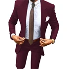 Модный бордовый мужской костюм, облегающий смокинг из 2 предметов для выпускного вечера, классический свадебный костюм для женихавечеривечерние (Блейзер и брюки), новинка 2020