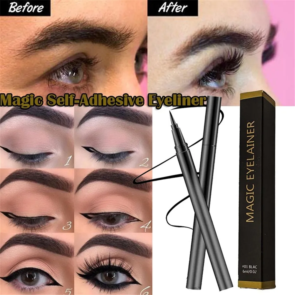 1Pc 3 In 1 Magic Self-Adhesive Black Eyeliner Waterproof Non-Blooming Quick-Drying Three-In-One Sticky Liquid Eyelashes |