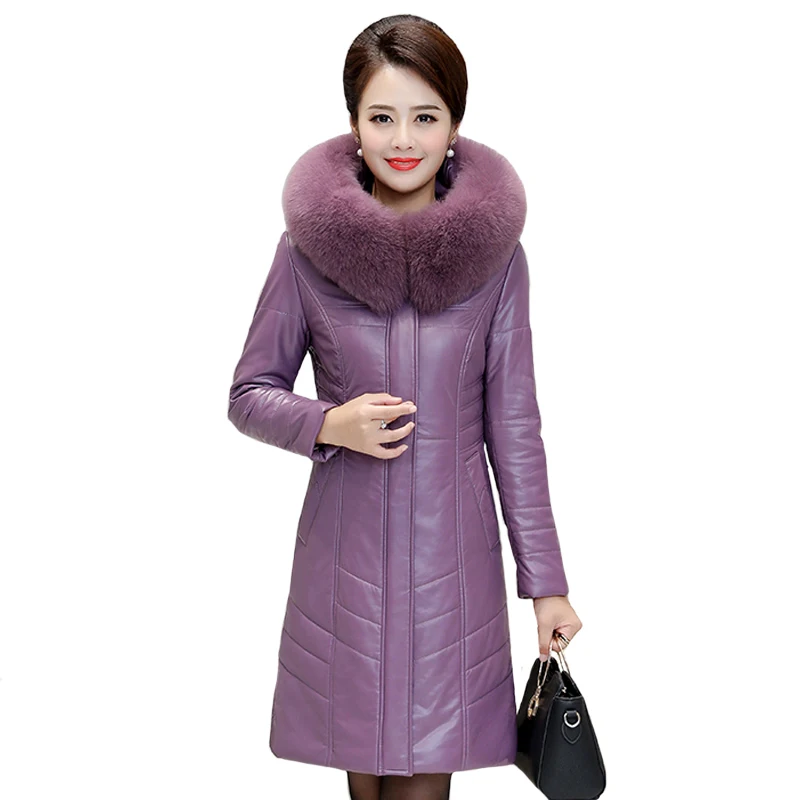Женский зимний пуховик из искусственной овечьей кожи длинная парка с воротником
