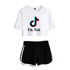 Комплект женский из двух предметов, футболка с принтом TIK TOK и шорты, лето
