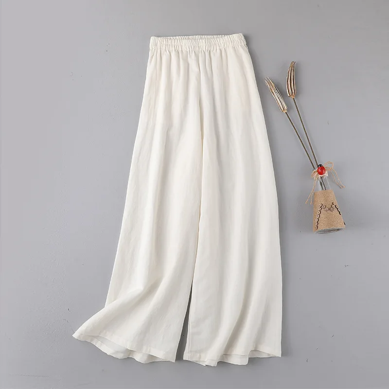 

Женские хлопковые брюки, с широкими штанинами, из конопли, свободные, повседневные, с высокой талией, на осень и зиму, 2020