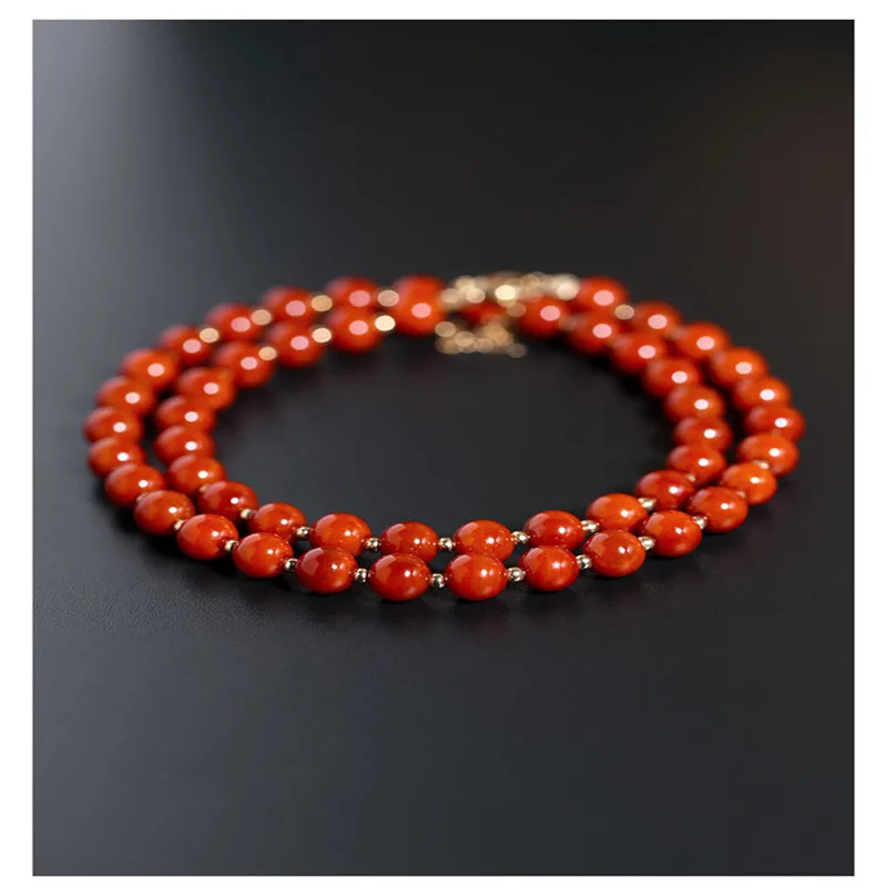 DAIMI Liangshan 6-6.5mm South Red Agate Necklace gemstones Female Genuine Yellow 14K Gild Beaded To Send Mom | Украшения и