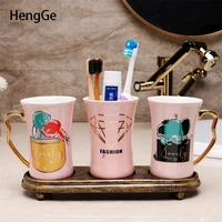 Painted Ceramics Toothbrushing Cup Suit Plated Gilded Handle Bathroom Accessories High End Porcelain Cup Bathroom Home Ornaments