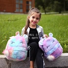 Радужный меховой рюкзак с единорогом для маленькой девочки, маленькая фотография с помпоном, рюкзак для куклы