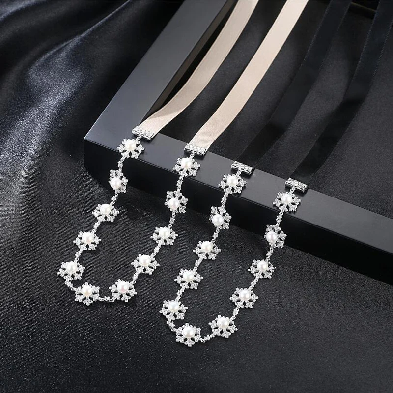 

[MeiBaPJ]Real Freshwater Pearl Simple Personality Silk Ribbon Snowflake Pendant Necklace 925 Solid Silver Fine Jewelry for Women
