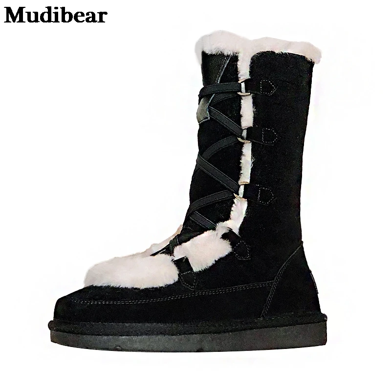 

Mudibear Snow Boots For Women Warm Shoes Fleece Lining Short Boots Lady Footwears Winter Leather Non-slip Real Leather 18CM 2020