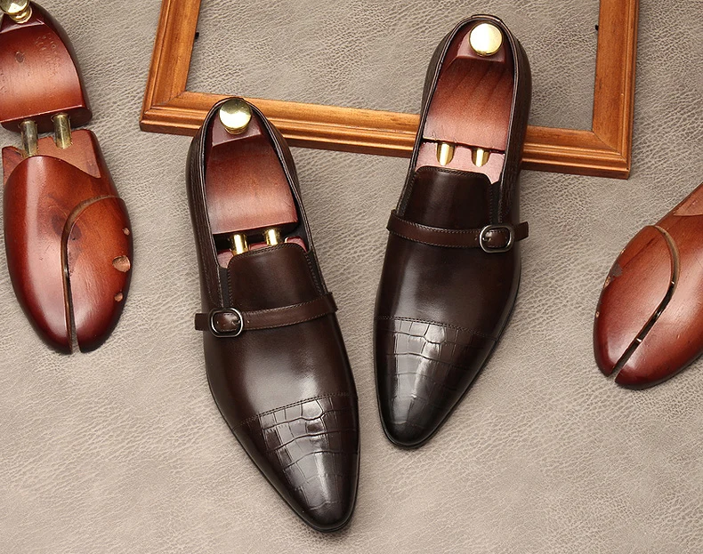 

Fashion Mens Leather Loafers Coffee Color Black Casual Genuine Cow Leather Men Dress Shoes Slip On Wedding Party Formal Shoes