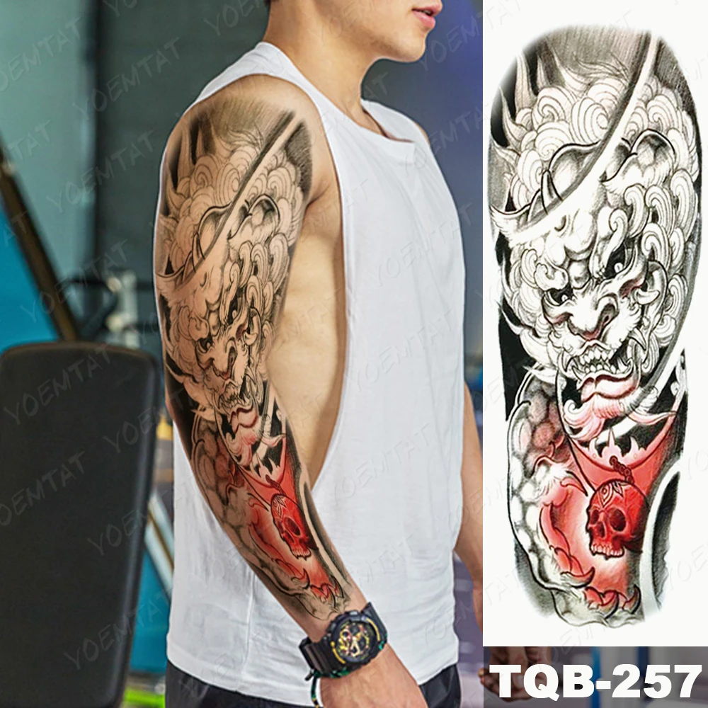 

Waterproof Temporary Full Arm Tattoo Stickers Buddhist Warrior Skull Flower Flash Tattoos Man Body Art Fake Sleeve Tatto Female