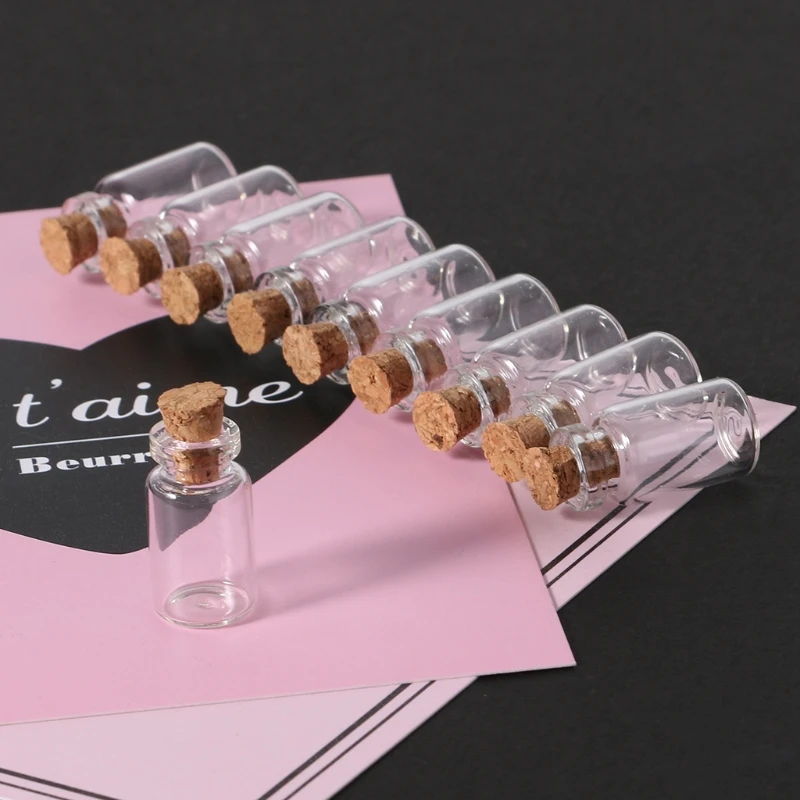 10Pcs Mini Glass Bottles Small Vials Cork Jars Multi Usage Wish New |