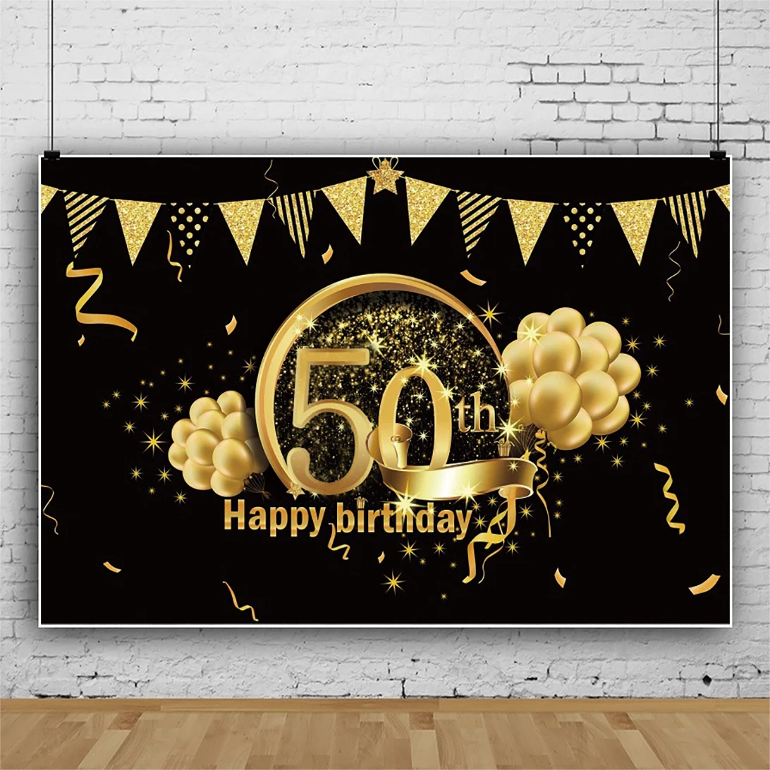 

Laeacco 50th празднование Дня Рождения вечерние золотые шары блестит плакат портретный фон для студийной съемки под заказ фон для фотосъемки