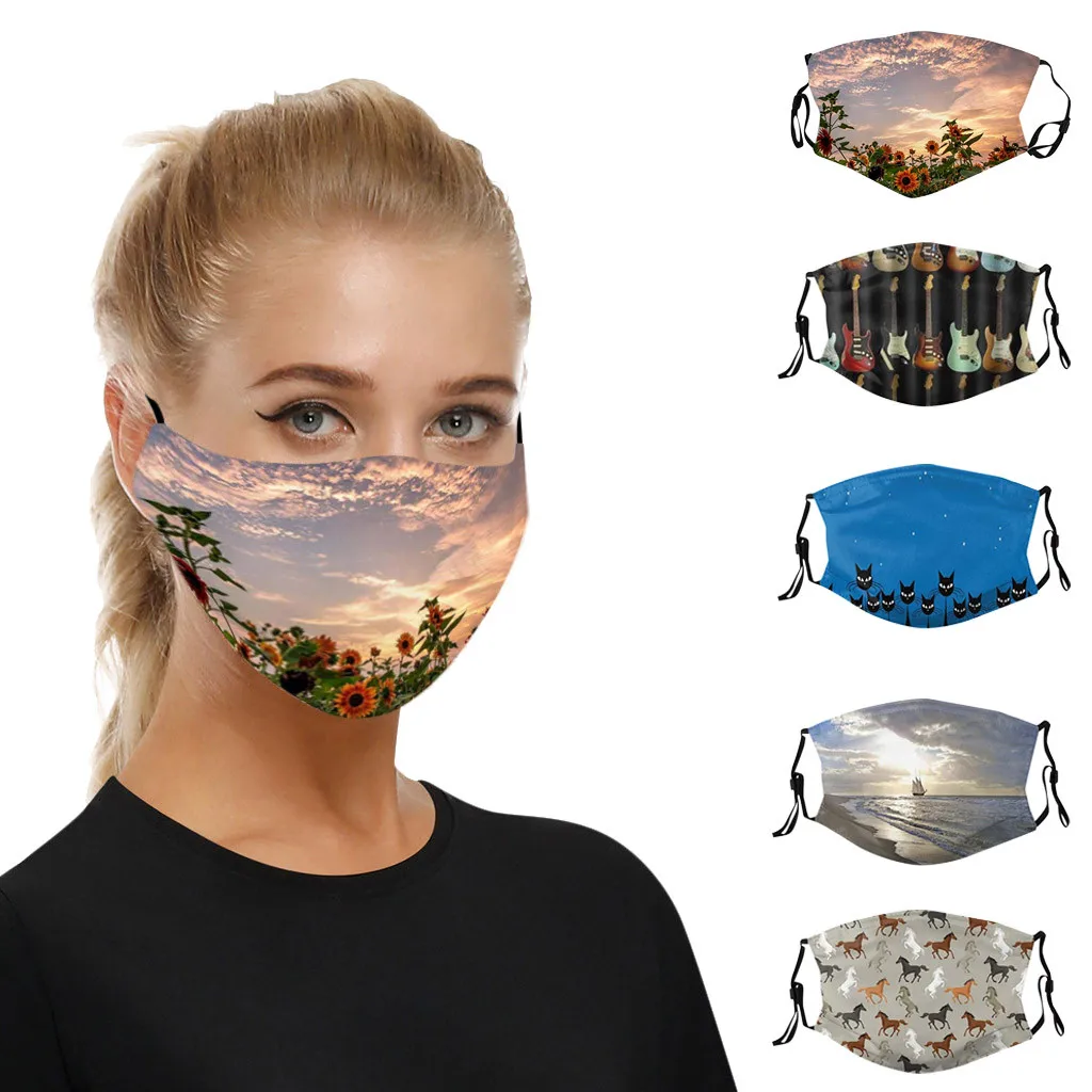

Printed Mouth Mask Reusable Protective Dust Windproof Mouth-muffle Mask Skin-friendly Facial Protective Cubrebocas Measca d5