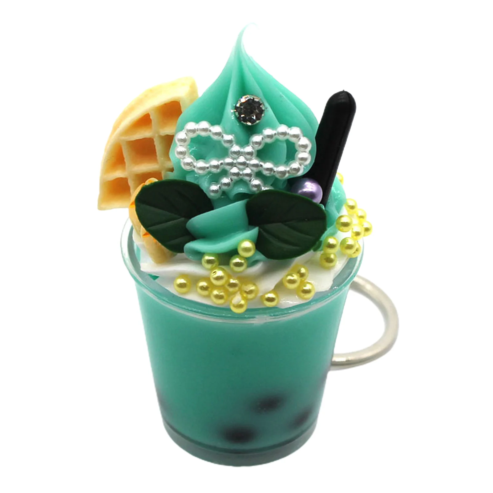 

Simulation Pearl Milk-Tea Ice Cream Cup Keychain Bag Pendant Hanging Decor Handbag Car Key Holder Bag Pendant Toys for Kids Gift
