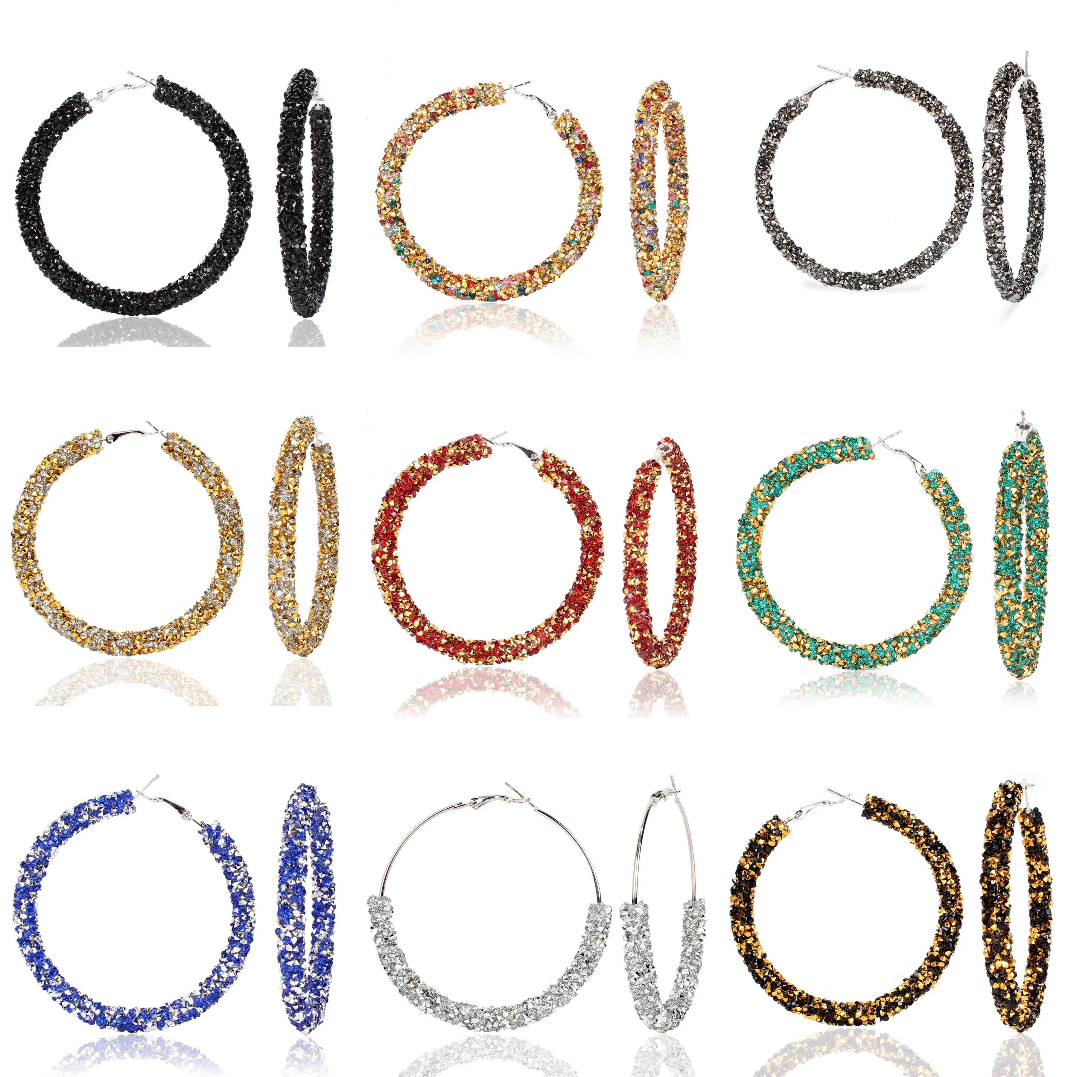 Luxury Crystal Big Circle Hoop Earring Christmas Party piercing Round Loop Earrings for Women earings fashion jewelry 2021 Luxury Crystal Big Circle Hoop Earring Christmas Party piercing Round Loop Earrings for Women earings fashion jewelry 2021