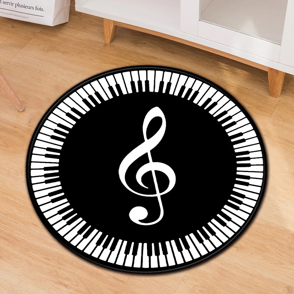 

Music Notation Round Living Room Carpet Children Play Gaming Mat Soft Bedroom Rug for Kids Room Flannel Anti-slip Chair Area Rug