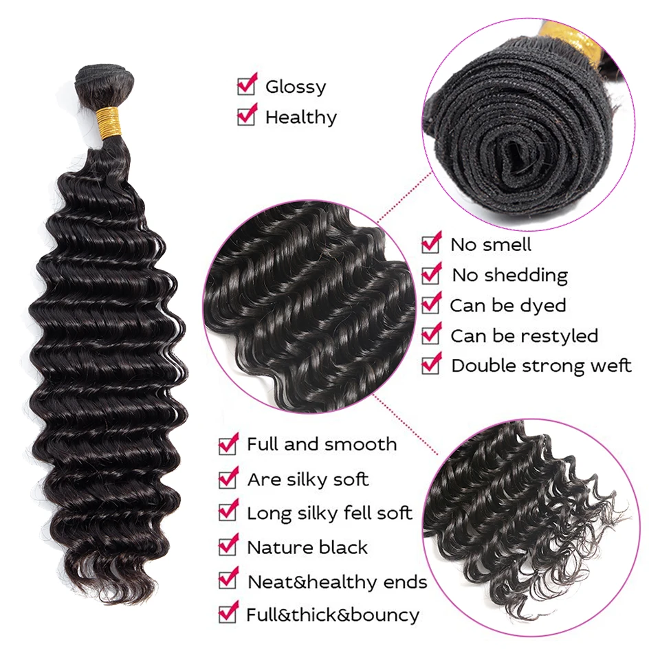 HairUGo перуанские волосы глубокая волна плетение Связки с закрытием 100% не Remy