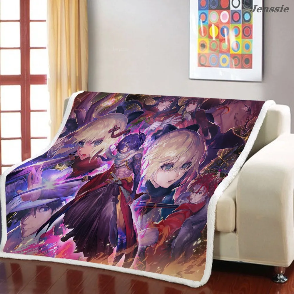 

3D Fate/Grand Order Throw Blanket Role-playing Mobile Games Sherpa Fleece Bedspread For Sofa Bed Plane Square Soft Blanket