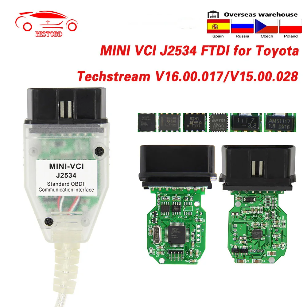 Мини vci V16.00.018 Techstream OBD2 сканер Интерфейс для TOYOTA FTDI FT232RQ MINI VCI J2534 OBDII