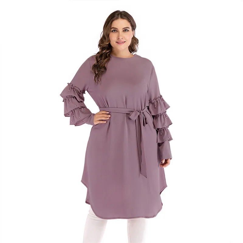 Мусульманская одежда турецкий стиль искусственный жемчуг туника топы блузка с