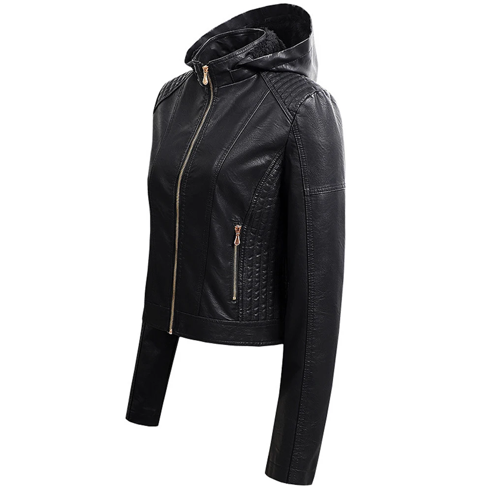 

Зимние Куртки из искусственной кожи с капюшоном для женщин 2021 бархатные сохраняющие тепло кожаные пальто Женская модная ветровка Короткая моторная верхняя одежда