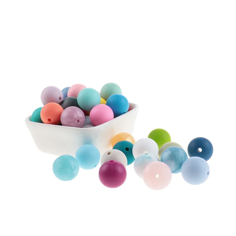 Fkisbox-Cuentas redondas de silicona para beb&eacute;s, mordedor sin BPA, joyer&iacute;a para dentici&oacute;n, cadena para chupete reci&eacute;n nacido, accesorios para sonajero, 50 piezas y 15mm-1