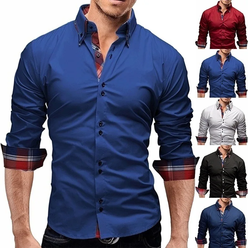 

2021 New Men's Shirts Double Collar Men's Shirts Long-sleeved Shirts Men's Long-sleeved Shirts