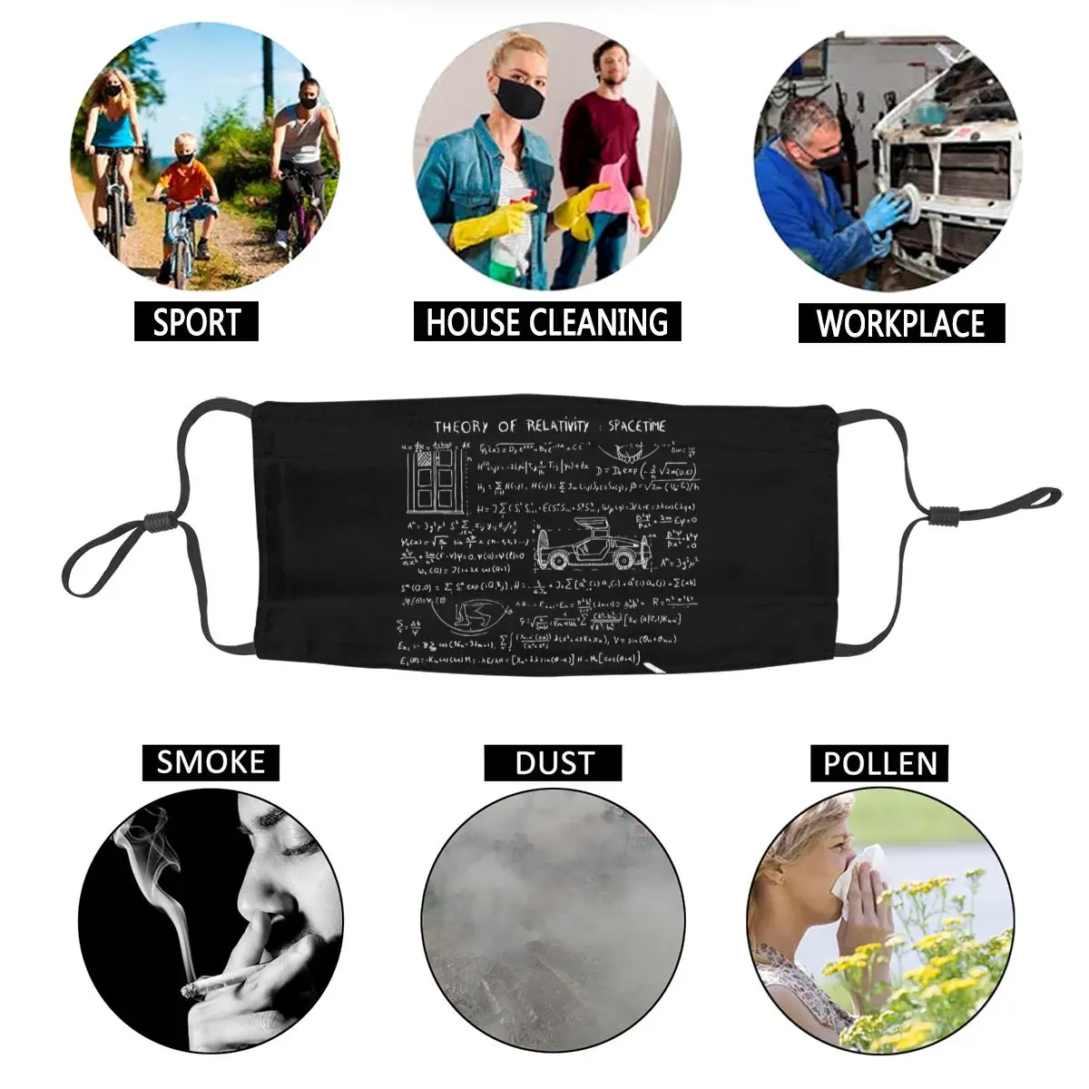 

Theory Of Relativity Spacetime Men Women Reusable Mouth Face Mask Dust Protection Cover Respirator