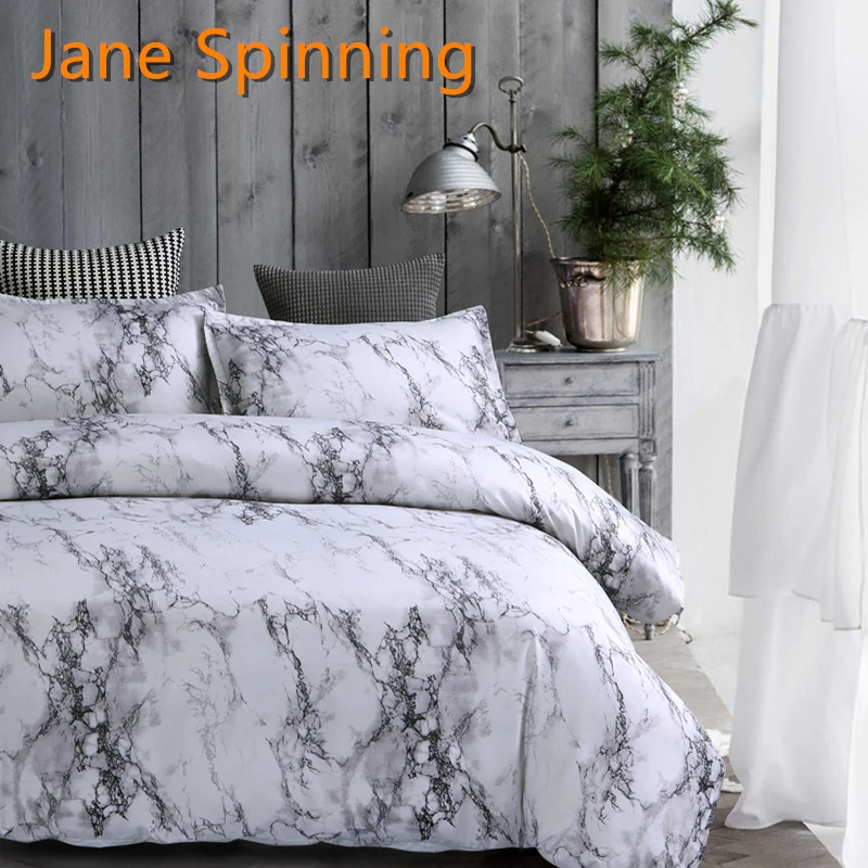 

Jane Spinning Printed Marble Bedding Set White Duvet Cover King Queen Size Quilt Cover Brief Bedclothes Comforter Cover GG08#