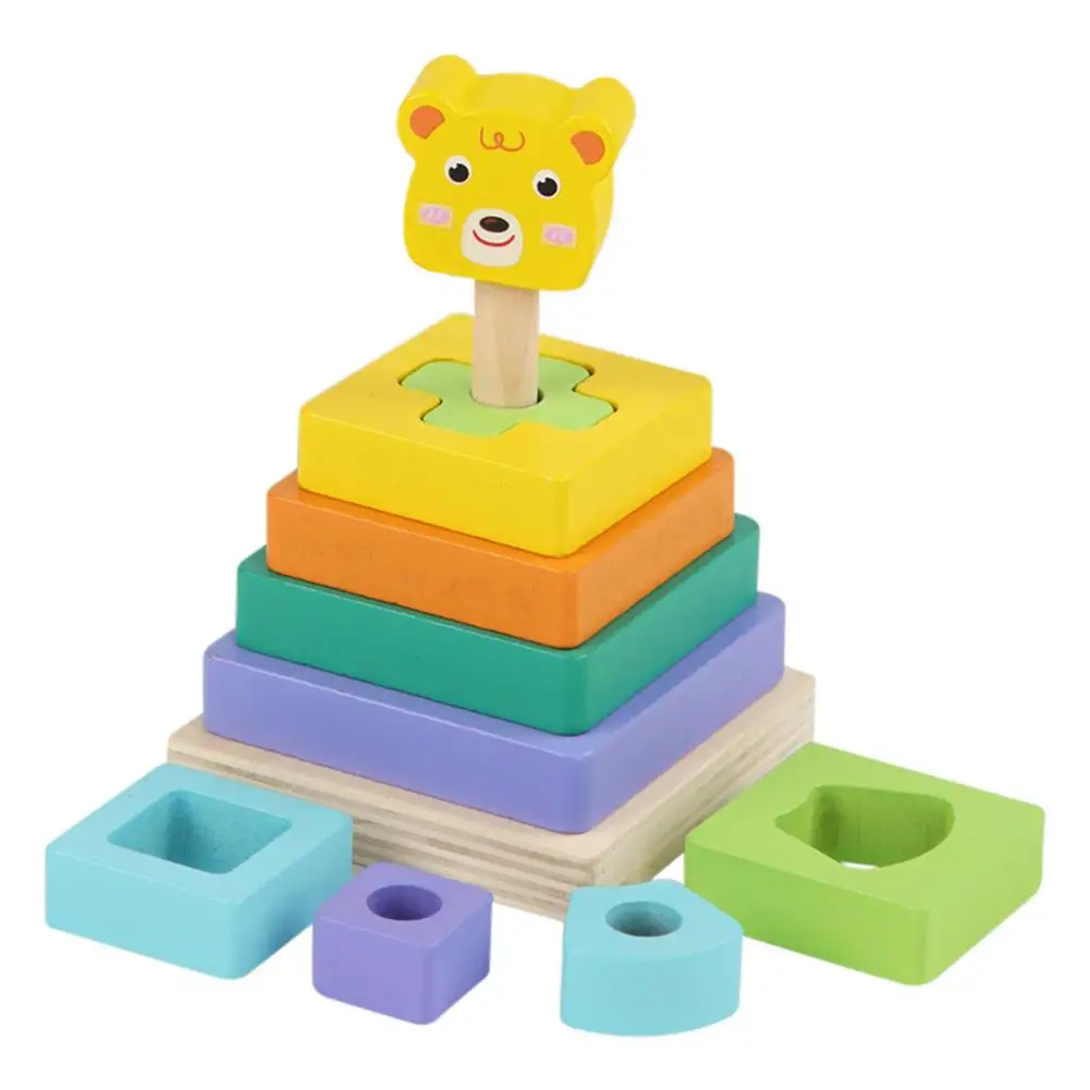 

Wooden Stacking Toys Animal Geometric Tower Stacker Building Kit Rainbow Stacking Ring Tower Early Education Teaching Aids Toys