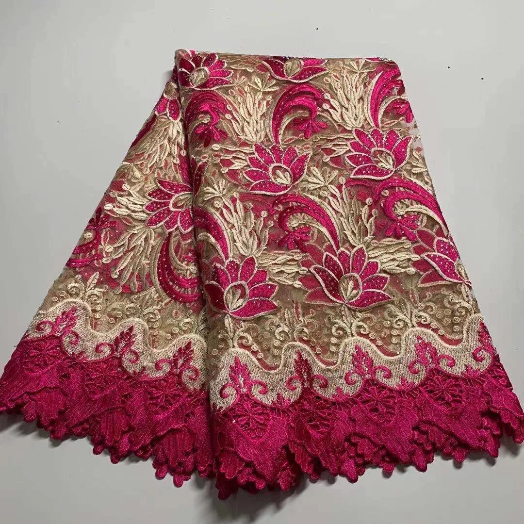 

fashion women dress colthing african Double color guipure lace fabrics high quality cord lace latest swiss lace fabric 5yards