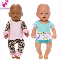 43cm new born baby doll clothes leopard pajama set wear v dress 18 inch american doll clothes dress accessories