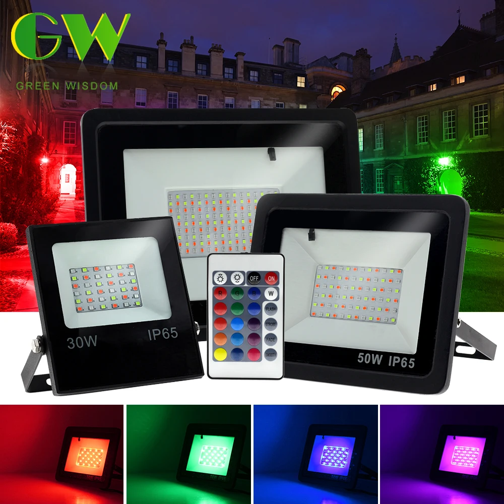 

RGB LED Floodlight AC220V 10W 30W 50W 100W Outdoor Wall Lamp Reflector IP65 Waterproof Garden Landscape Lighting RGB Flood Light