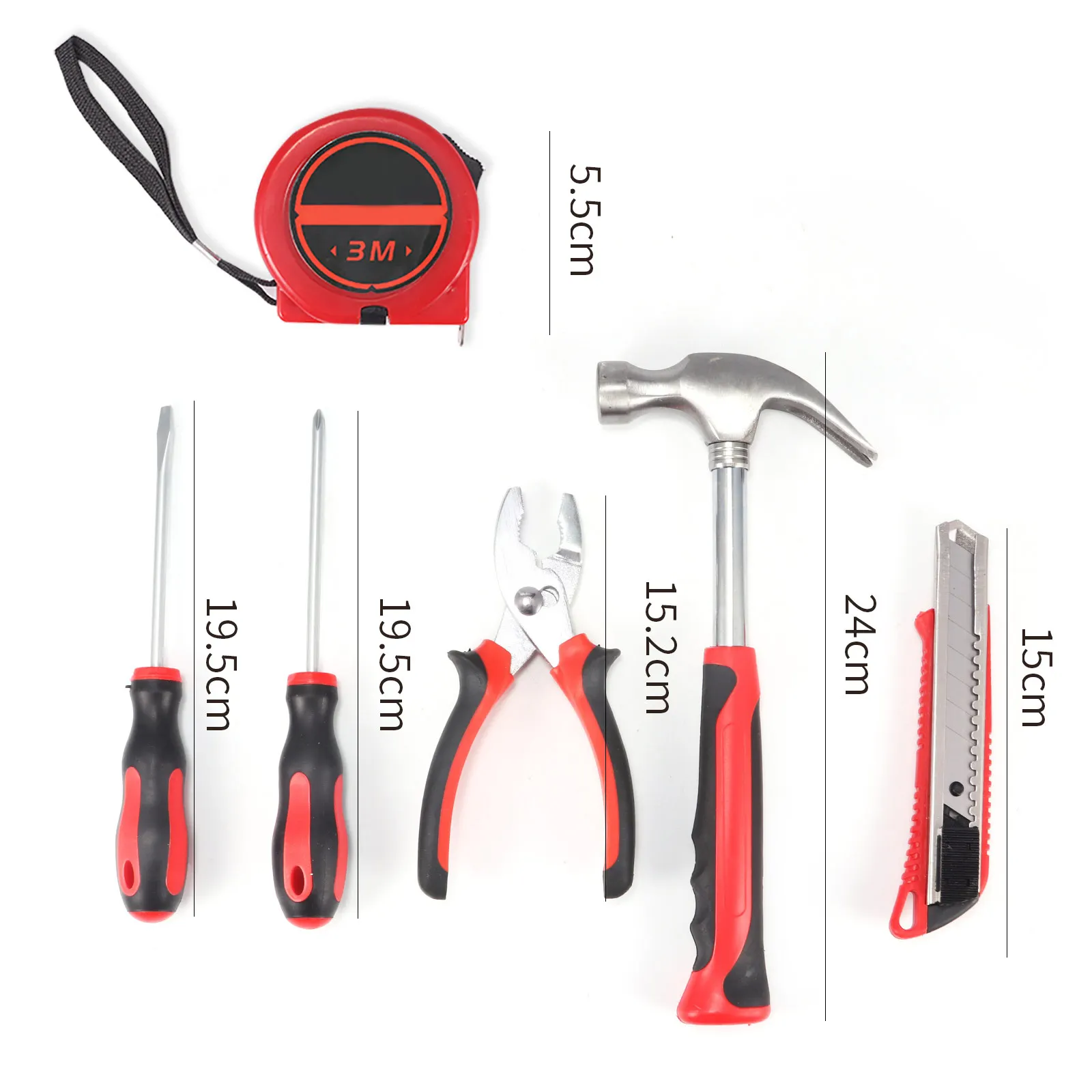 

6PCS Portable Hardware Set Screwdriver Wire Cutter Hammer Utility Knife PVC Tape Plastic Coated Household Repairing Tool Set