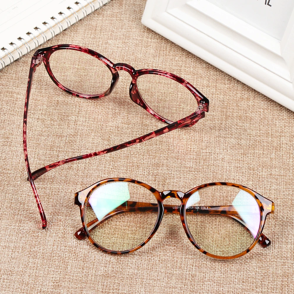 2021 Women Men Retro Round Leopard Lens Glasses Plastic Frame Optical Eyeglass spectacles Eyeglasses Vintage | Аксессуары для