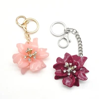 fashion chunky red pink acrylic flower keychain for women gold silver plated key chain