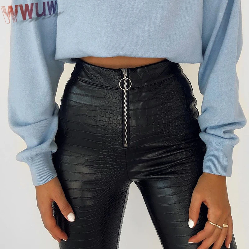 

Elegant High Waist Faux Leather Pants Women Pencil Skinny Pants Office Ladies Trousers Casual Slim Elastic Black Capris Fashion