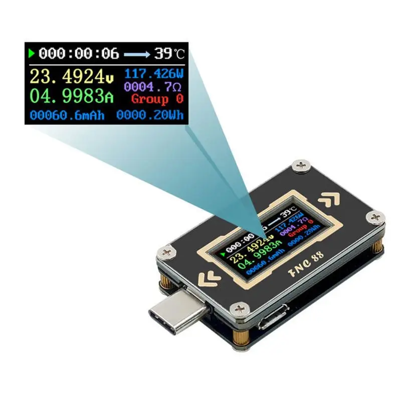 

FNC88 Type-C Voltmeter USB-C Ammeter Current Voltage Meter PD Charger USB Tester 203C