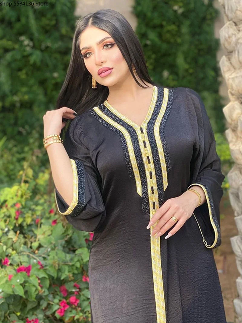 

Дубай Abaya платье Jalabiya Мода для женщин элегантные Стразы ленты хиджаб халат марокканский кафтан ислам Арабская индейка одежда