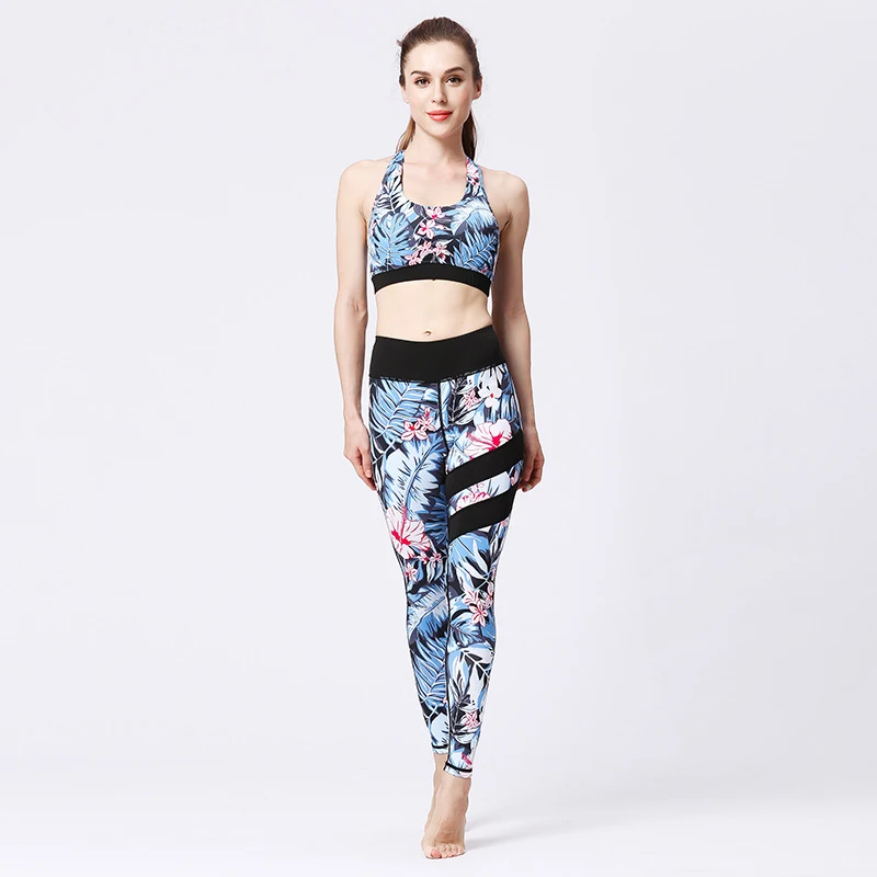 

Fitness Two-Piece Suit Printed Sports Bra Leggings Set Push Up Training Clothing NewSport Gym Suit Sportwear Set Printed Fitness