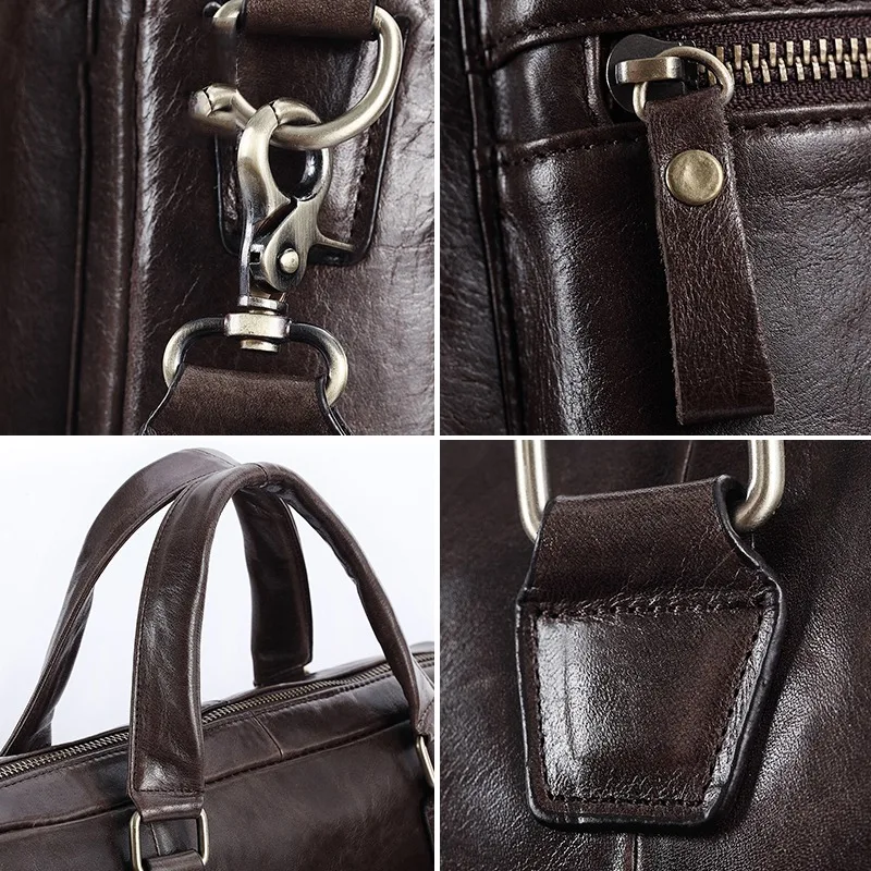 

PI UNCLE Men's Leather Briefcase Messenger Bag Shoulder Bag Retro 14 Inch Laptop Large Capacity Handbag