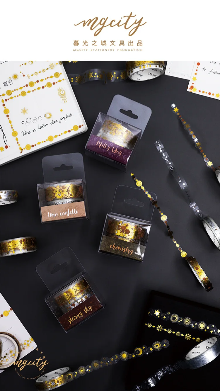 AngelHere Store 3 шт./партия горячее тиснение васи лента Ретро васи лента музыкальная нота галактика звезда узор фольга васи лента DIY материал