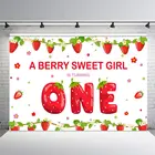 Фон для фотографий Клубника девочка первый день рождения баннер ягоды милая девочка первый день рождения красный и зеленый фрукты фоны