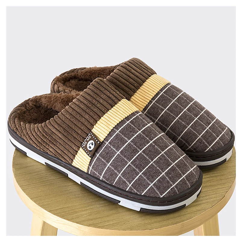 Зима 2019 Новинка теплые мужские тапочки короткие плюшевые домашние из флока для