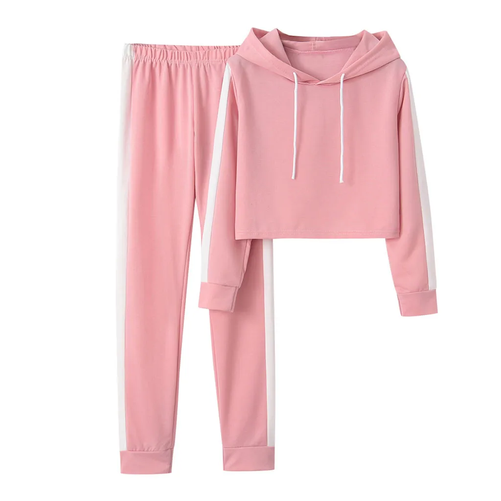 Женский спортивный костюм однотонная толстовка с капюшоном и штаны на осень зиму