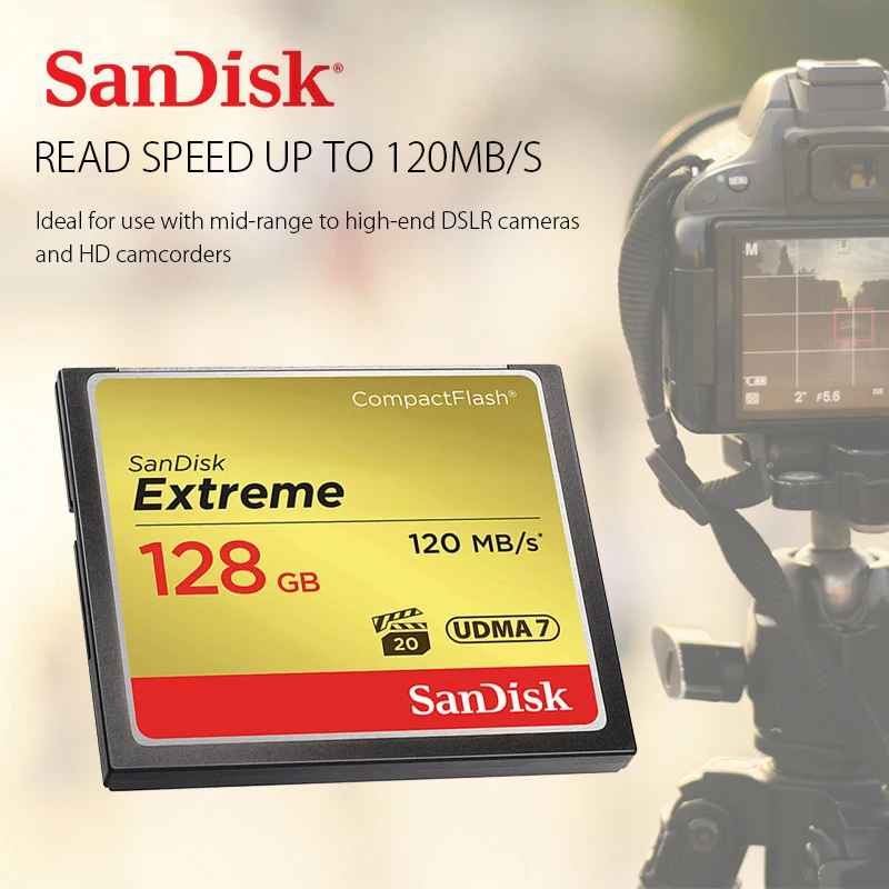 

Sandisk Compact Flash Card CF SD 64GB 128GB 32GB Extreme PRO U3 For SLR Camera Shooting 4K Video Compact Flash Case USB Adapter